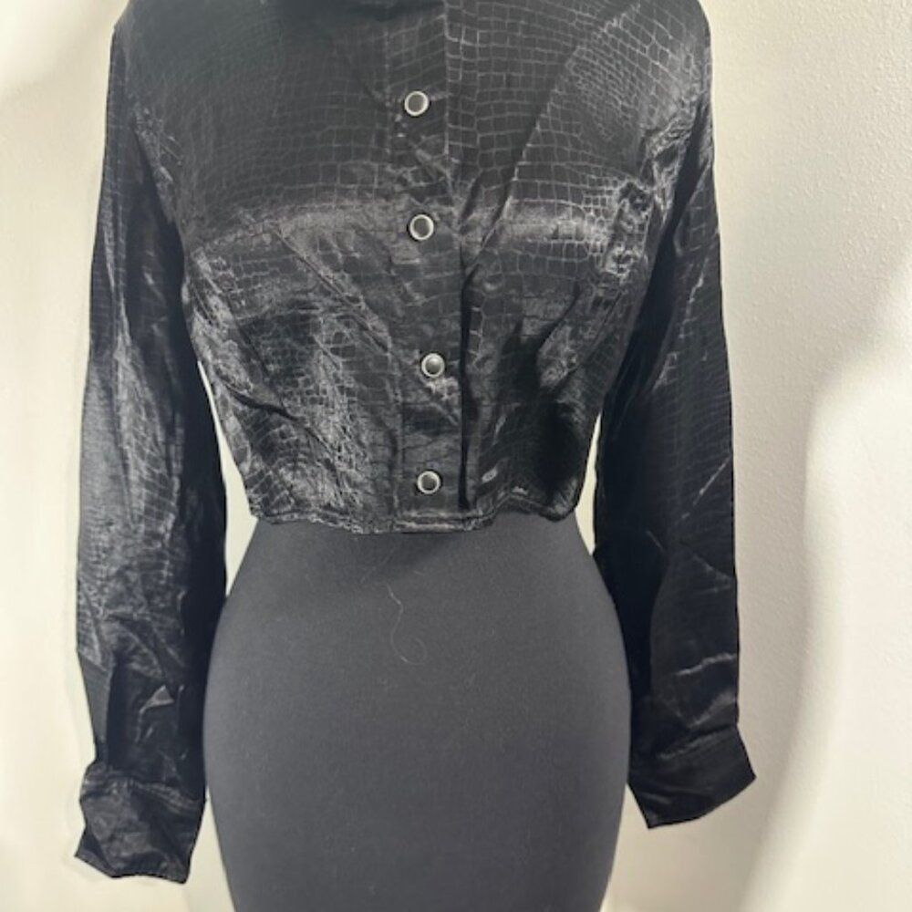 Vintage Guess Black Alligator look Button Up Shirt 8336 - Picture 1 of 11